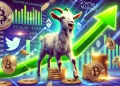 representing the rise of the meme coin Goatseus Maximus GOAT in the crypto market. The image should feature a prominent