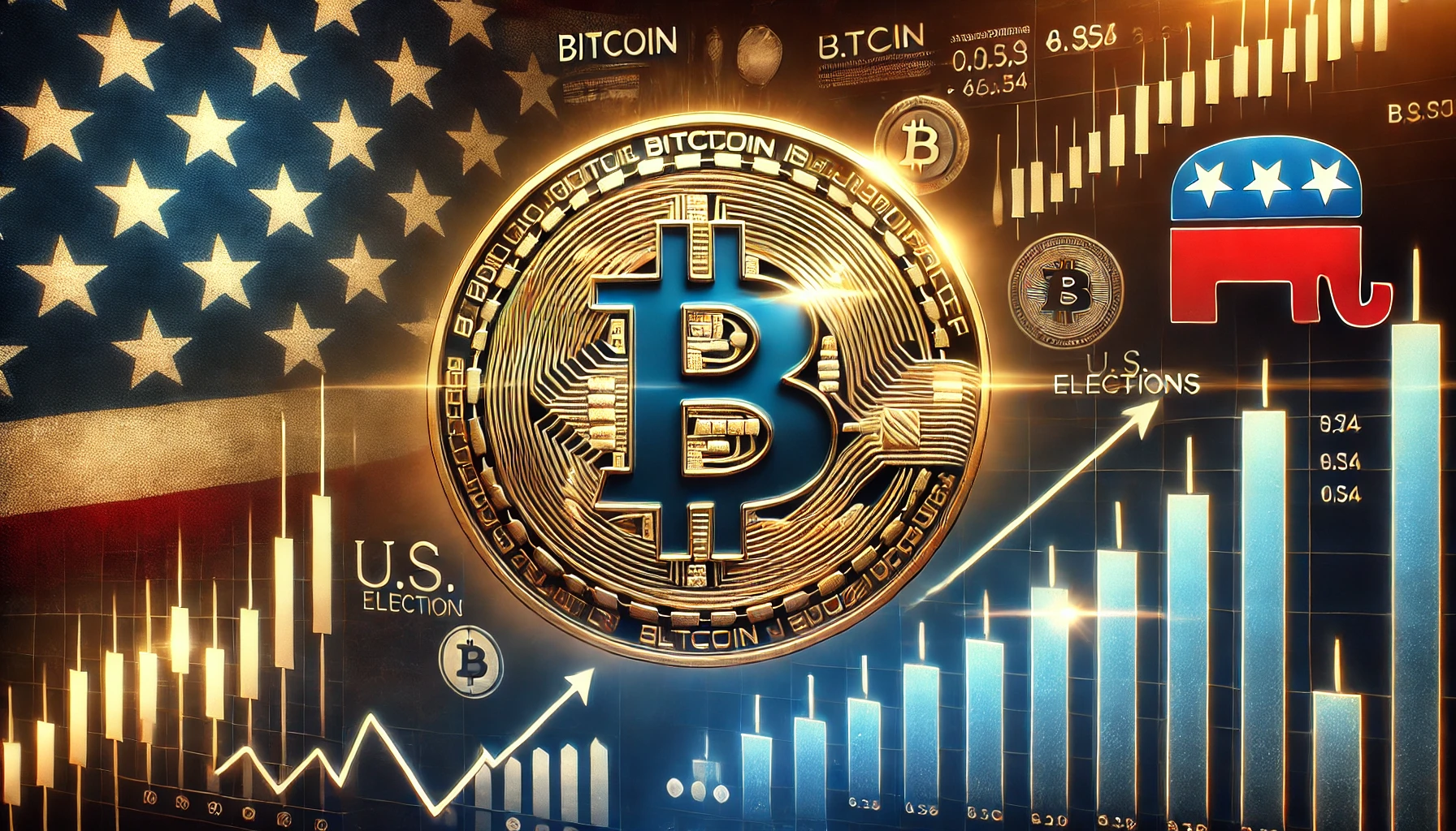 the Bitcoin BTC rally ahead of the U.S. elections with the Bitcoin symbol prominently featured in the center. The bac