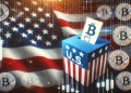 the U.S. elections featuring the U.S. flag and a voting ballot box as the main elements. To give it a crypto twist includ