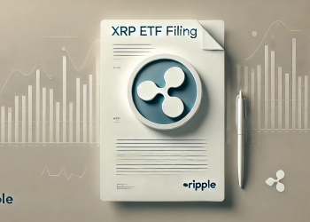 the XRP ETF filing with a prominent Ripple logo in the center. The Ripple logo is clearly visible with a clean document or f