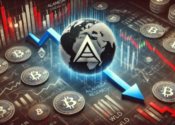 the impact of Alameda Research is Worldcoin WLD sales on the crypto market. The image should feature the Worldcoin logo wit