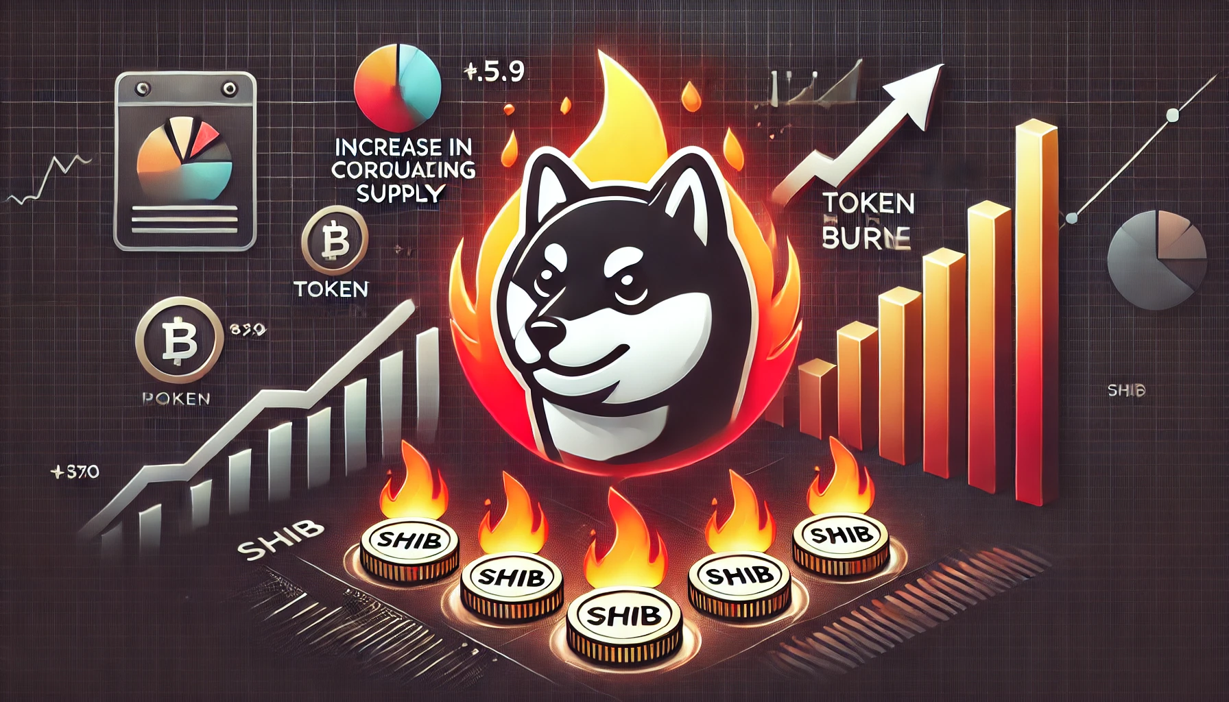 the increase in Shiba Inu SHIB burn rate. The image should feature the Shiba Inu logo with symbols of token burn such as