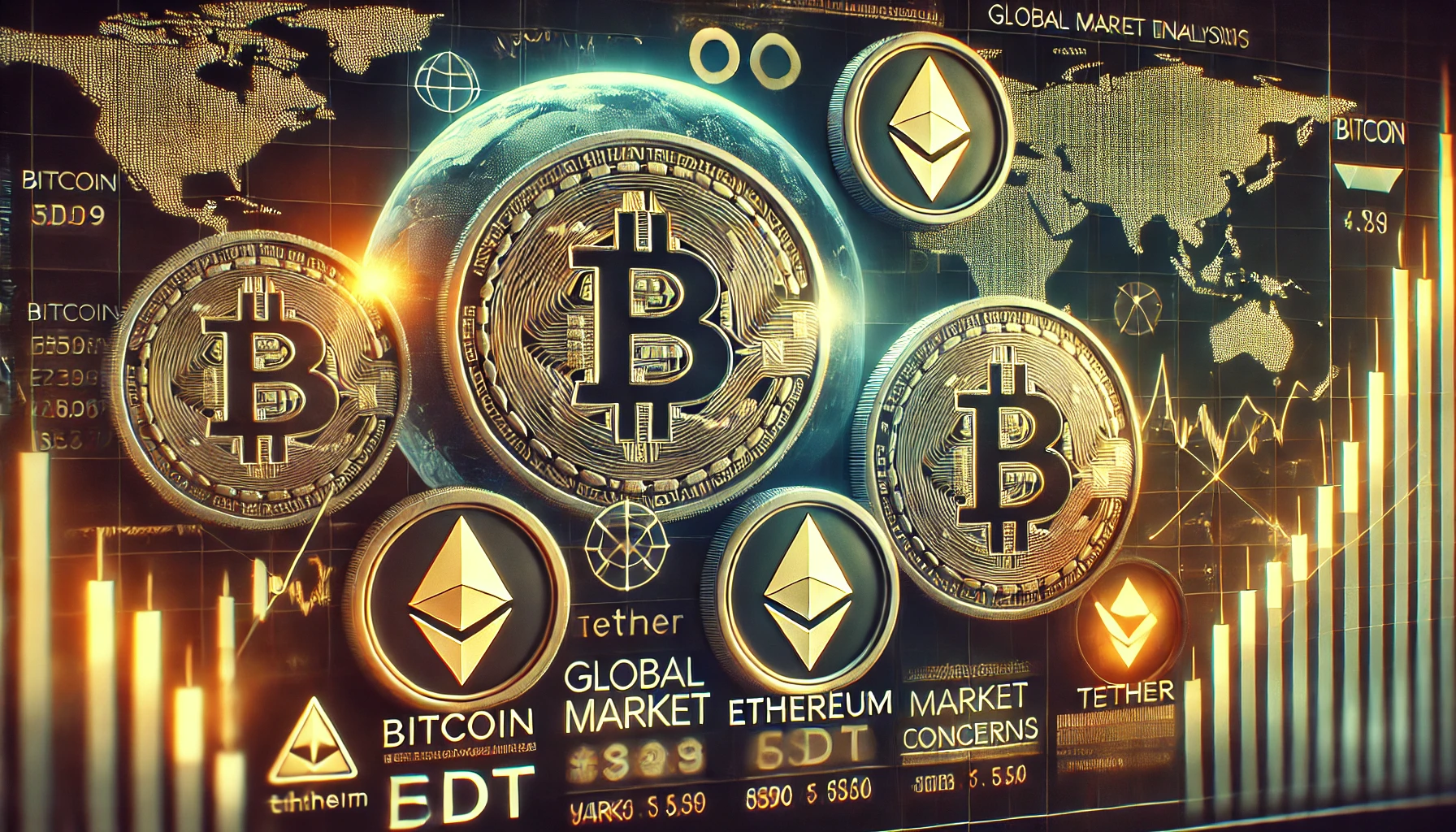 the weekly crypto market trends featuring Bitcoin and Ethereum symbols with Bitcoin appearing dominant. The image includes s