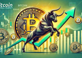 themed around the concept of a Bitcoin bull market. The image should include a large bold Bitcoin symbol combined with the