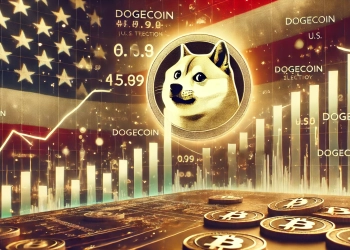 Dogecoin is recent rally during the U.S. election period. The scene features a prominent Dogecoin symbol on