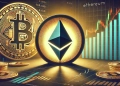 Ethereum is struggle in the shadow of Bitcoin is rally. The image features a prominent Ethereum symbol confined within a price