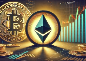 Ethereum is struggle in the shadow of Bitcoin is rally. The image features a prominent Ethereum symbol confined within a price