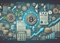 Impact of Tax Policies on the Crypto Market with visuals symbolizing tax policy and cryptocurrency. Elements include fina