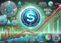 SUI Coin Reaches Critical Resistance After 400 Surge featuring the SUI logo prominently with financial charts showing a