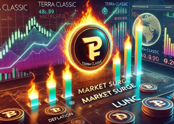 Terra Classic is LUNC recent rise in the cryptocurrency market with its logo prominently displayed against a background of