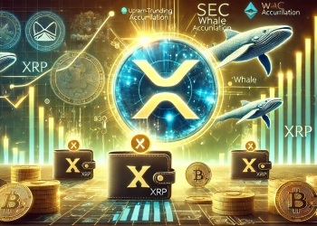 XRP is recent price surge and whale accumulation activity. The image features a glowing XRP logo with large wallets or wh