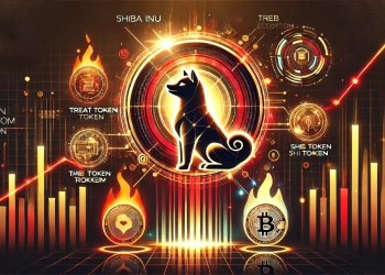 illustration of the Shiba Inu ecosystem evolution. The image features a glowing Shiba Inu logo at the center surround