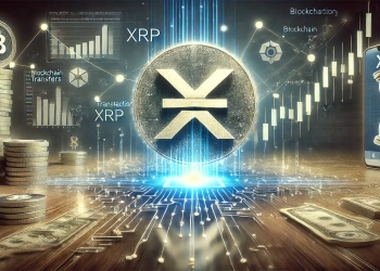 massive XRP transfer in the cryptocurrency market. The scene features a prominent XRP symbol with digit