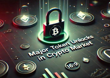 representing Major Token Unlocks in Crypto Market with a focus on a single unlocked padlock and a prominent tok