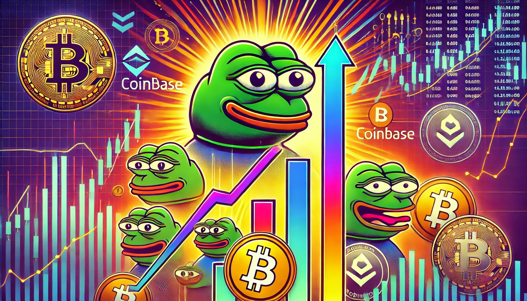 representing the anticipated rally of Pepe Coin PEPE in the cryptocurrency market. The image includes symbols of Pepe th