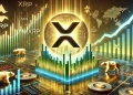 showcasing XRP is dominance in the futures market. The scene features a large glowing XRP token symbol at the