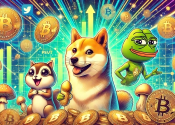 showcasing the popularity of meme coins in the crypto market. The image features prominent meme coin symbol