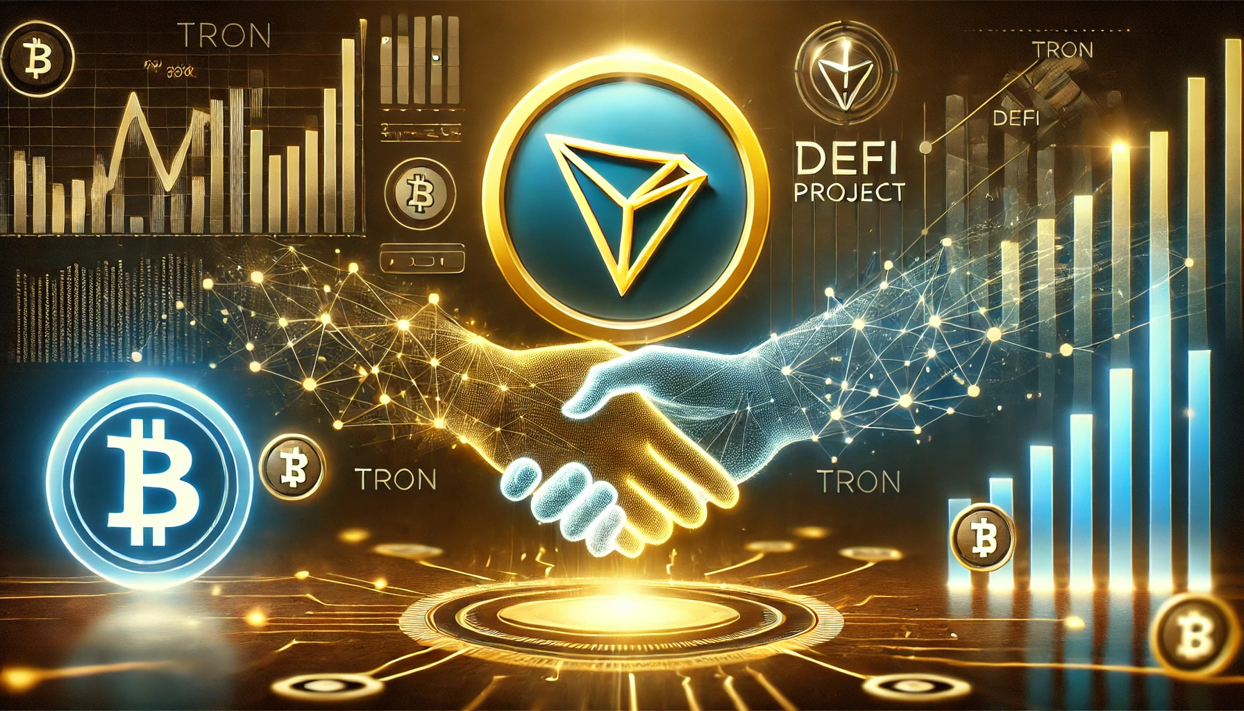 symbolizing a collaboration in the cryptocurrency industry featuring abstract representations of TRON TRX and a