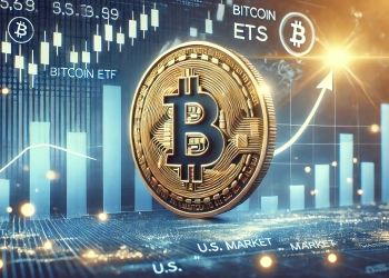 the recent surge in Bitcoin ETFs focusing on growth and market activity. Show a prominent Bitcoin symbol alongside financial c