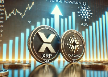 the strong recent rise of XRP and Cardano ADA as they approach the 1 level in the cryptocurrency market. The scene featur