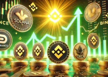 Binance listings on altcoins. The visual includes prominent logos of Solana Binance Smart Chain and Su