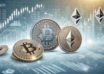 Bitcoin and Ethereum market analysis. The image features Bitcoin and Ethereum l