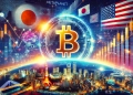 Metaplanet is international expansion and Bitcoin strategy. The image includes a prominent Bitcoin symbol