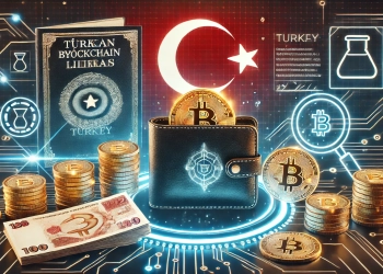 Turkey is cryptocurrency regulations. The image features a digital wallet emitting glowing blockchain el