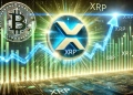 artwork showcasing the potential price surge of XRP in the cryptocurrency market. The image features a glowing XRP logo with upward