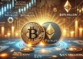 cryptocurrency ETFs with a focus on Bitcoin and Ethereum. The centerpiece includes a Bitcoin and Ethere