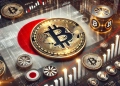 depicting Japan is strategic Bitcoin reserve proposal. The design features the Japanese flag integrated with a glowing Bitc