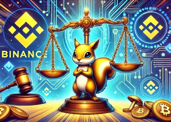 depicting a legal battle theme between Binance and intellectual property rights. The image features Binance is logo on