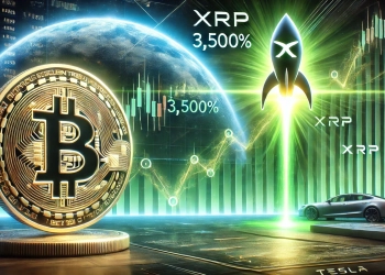 highlighting XRP is potential 3500 rally featuring the XRP logo glowing brightly with a soaring financial graph in th