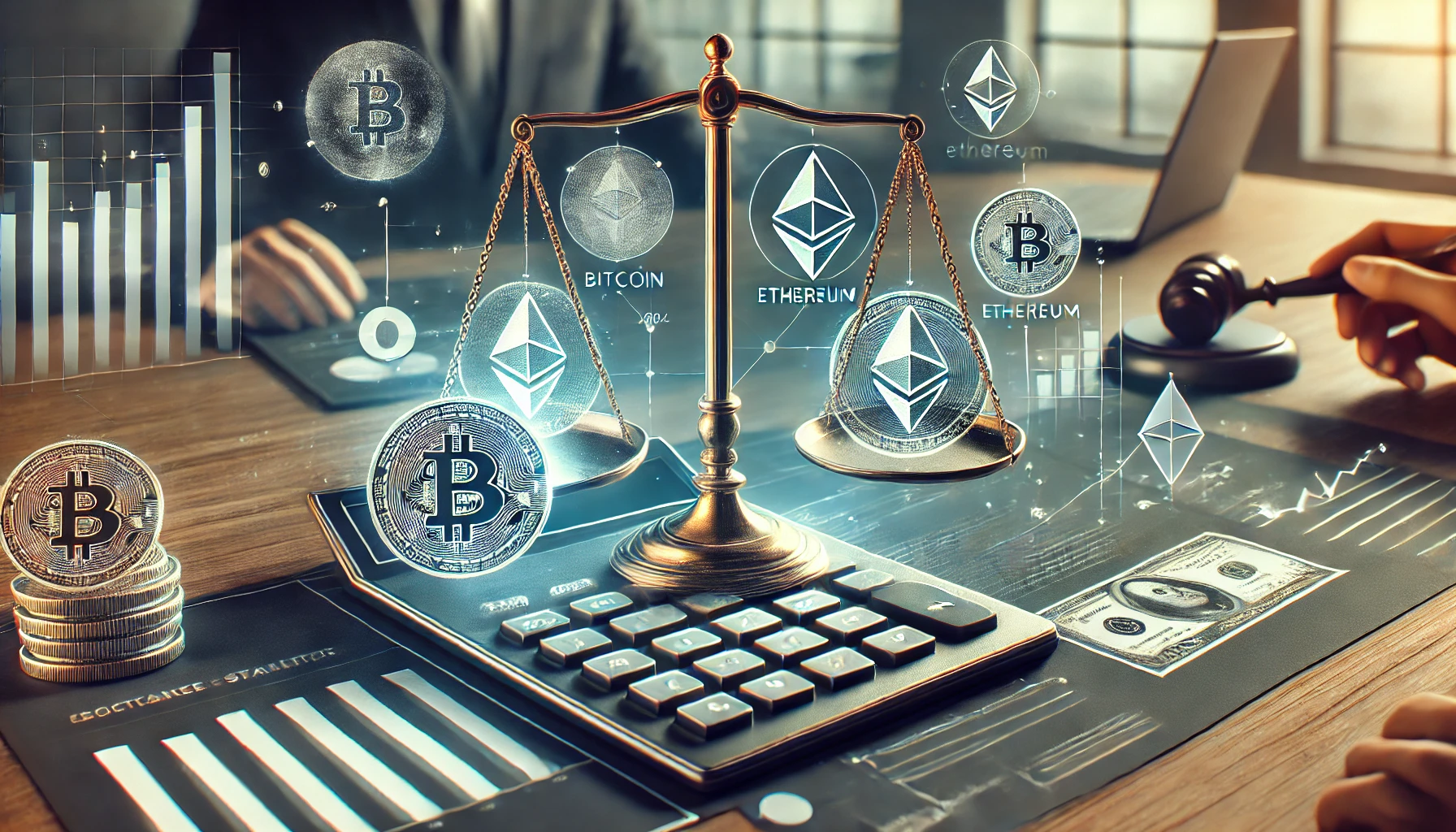 representing the implementation of accounting standards for crypto assets. The image features a balance sheet