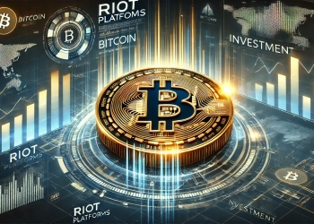 showcasing Riot Platform massive Bitcoin investment. The design includes a prominent Bitco