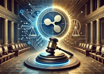 symbolizing the legal battle between Ripple and the SEC. The image features the Ripple logo and SEC emblem on op