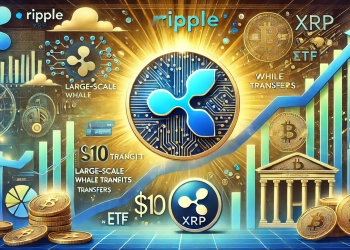 Ripple XRP with its logo prominently displayed. The image includes elements of financial growt