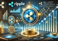 Ripple is RLUSD stablecoin expansion. The design features the RLUSD logo Ripple is branding and a vi